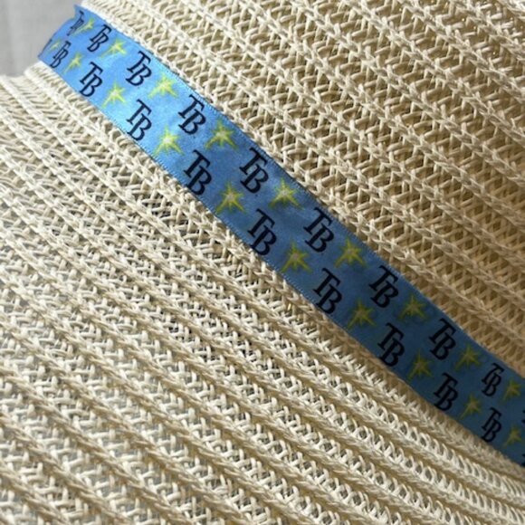 Tampa Bay Rays Paper Sun Hat, Wide Brim, TB Blue Yellow Ribbon Band Adult Size - Picture 3 of 11